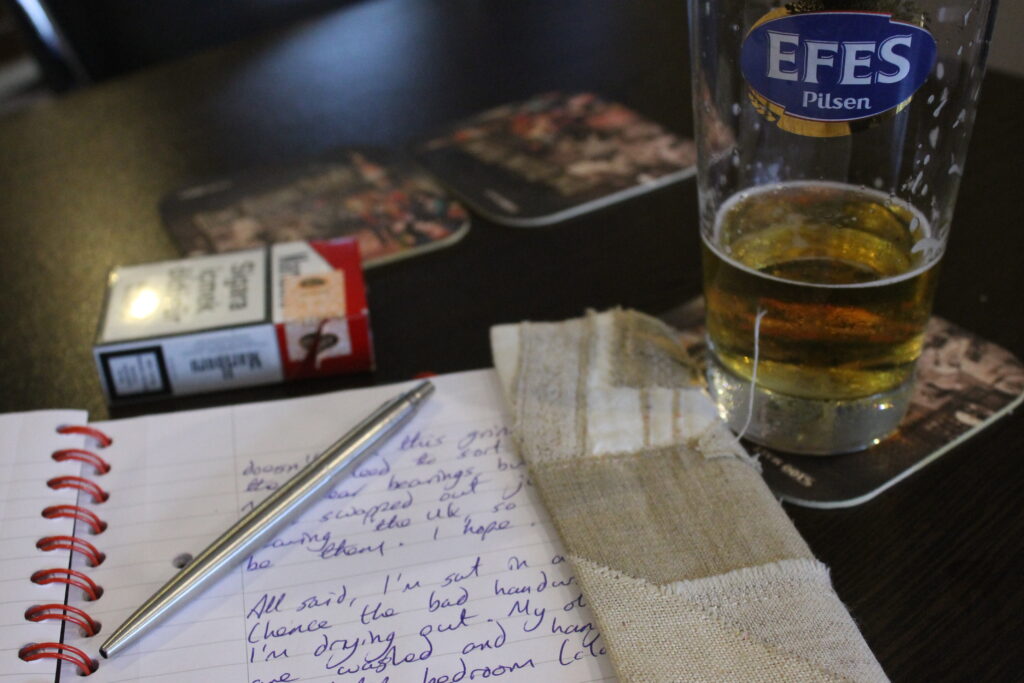 Writing my journal in a bar in Samsun, Turkey