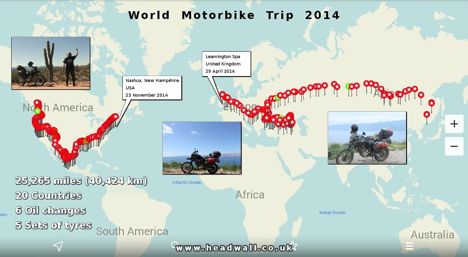 Overview of RTW Motorbike Adventure 2014